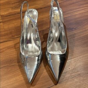 Silver Slingback Pointed Toe Heels